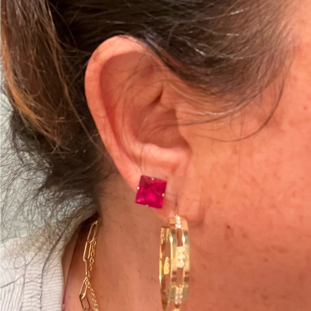 Ruby Square Studs. Lab Created. Sterling Mount .9… - image 1